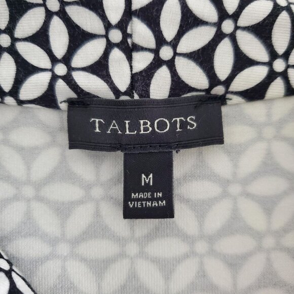 Talbots Womens Black White Floral V Neck Knit Blouse Size M 3/4 Sleeve Stretchy - Picture 3 of 8